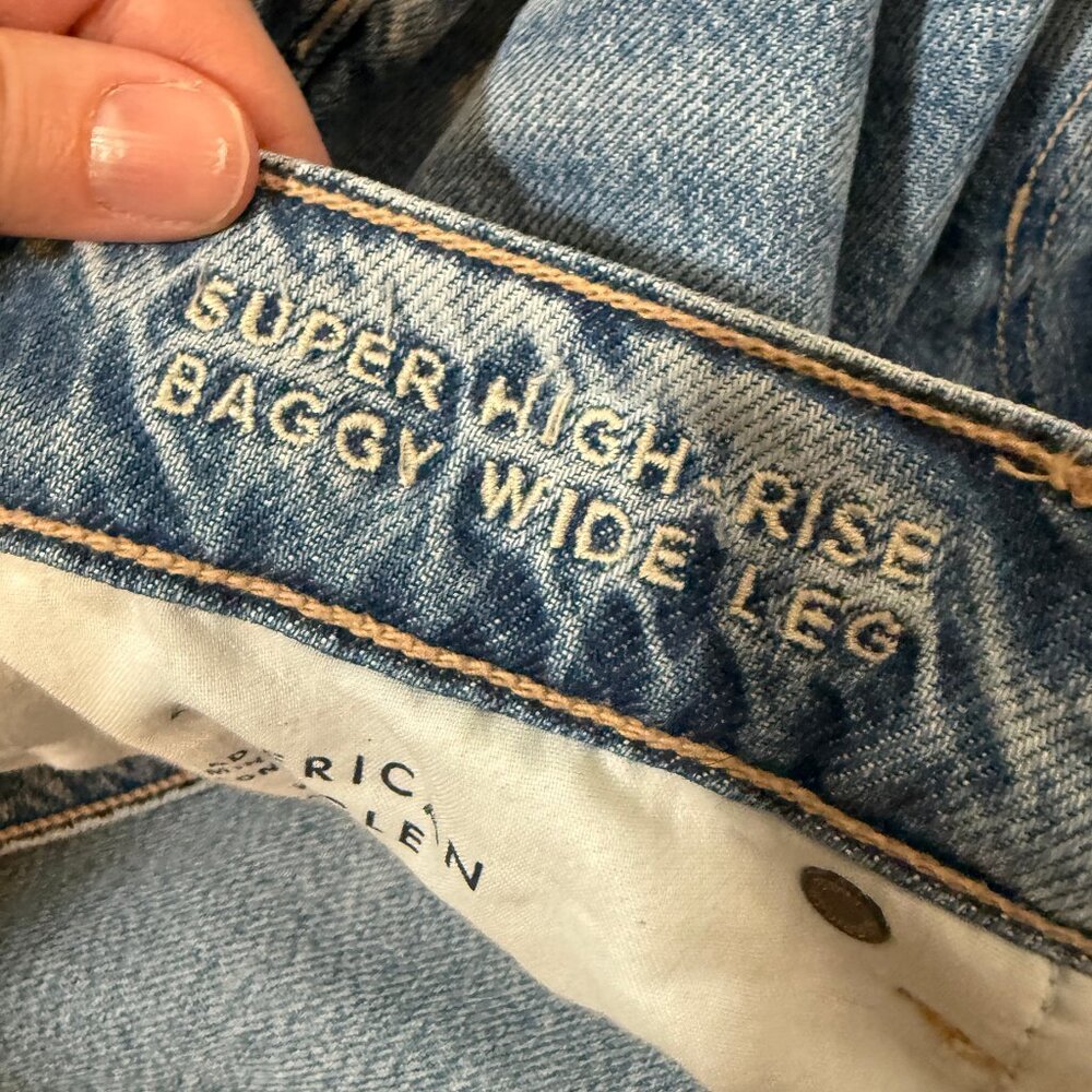 AEO American Eagle Super High Rise Baggy Wide Leg Cotton Lyocell 14 - Picture 5 of 8
